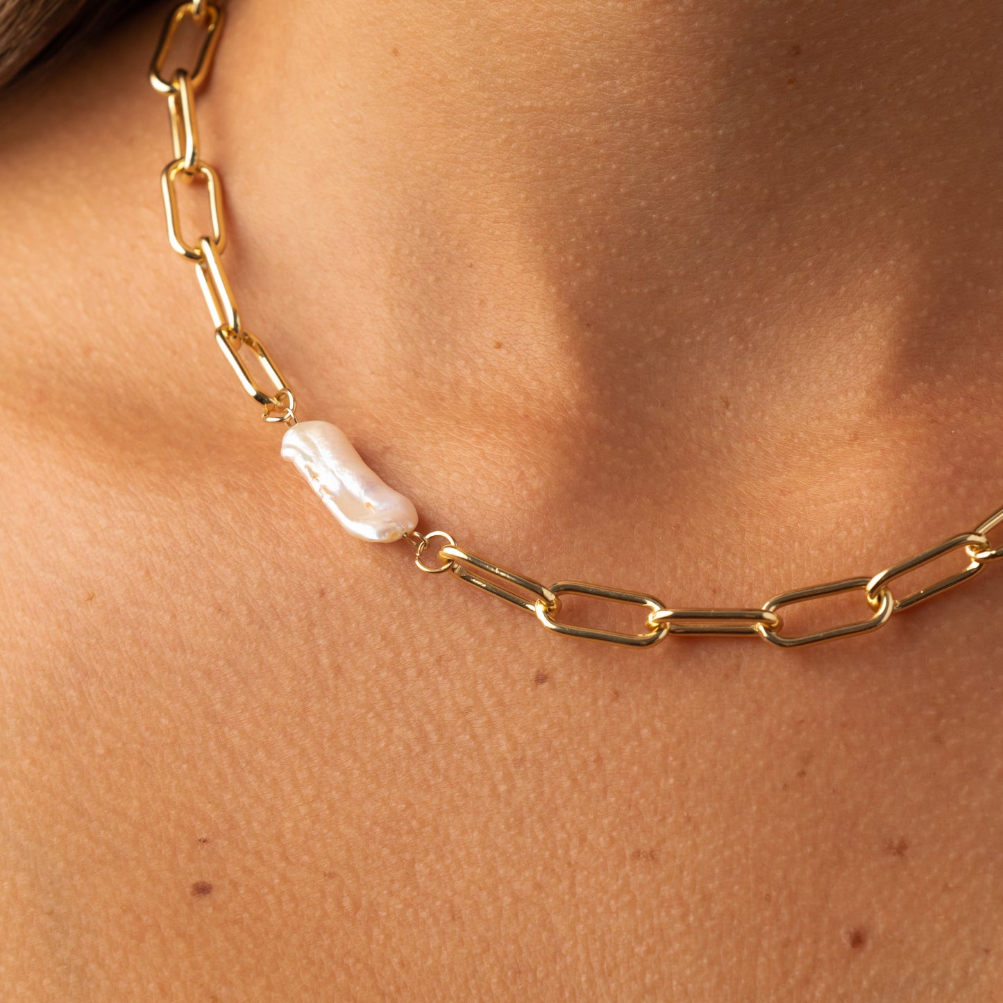 Jackie Necklace - 18K Gold Plated + Real Baroque Pearl